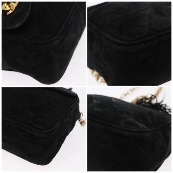 CHANEL Matelasse Fringe Chain Shoulder Bag Suede Black gold CC Auth BA8656 - Picture 14 of 16